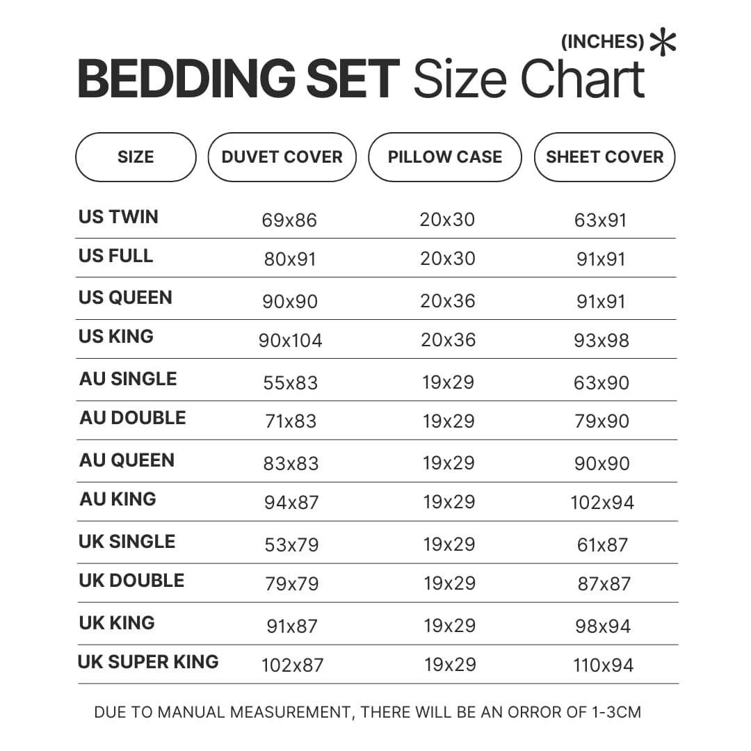 Bedding Set Size Chart 1 - Genshin Merch