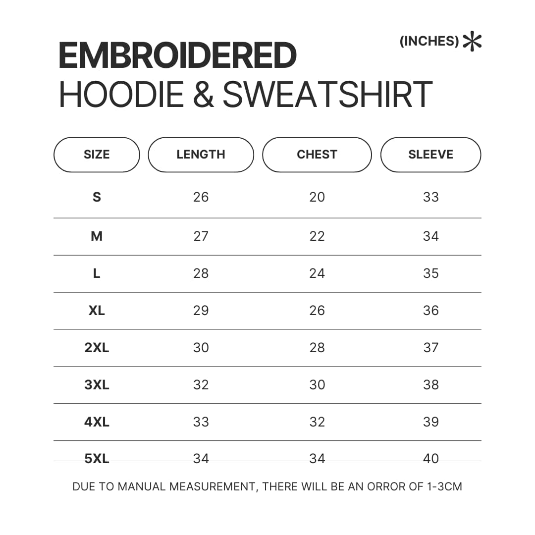 Embroidered Hoodie Sweatshirt Size Chart - Genshin Merch