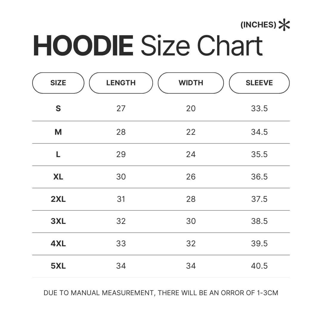 Hoodie Size Chart - Genshin Merch