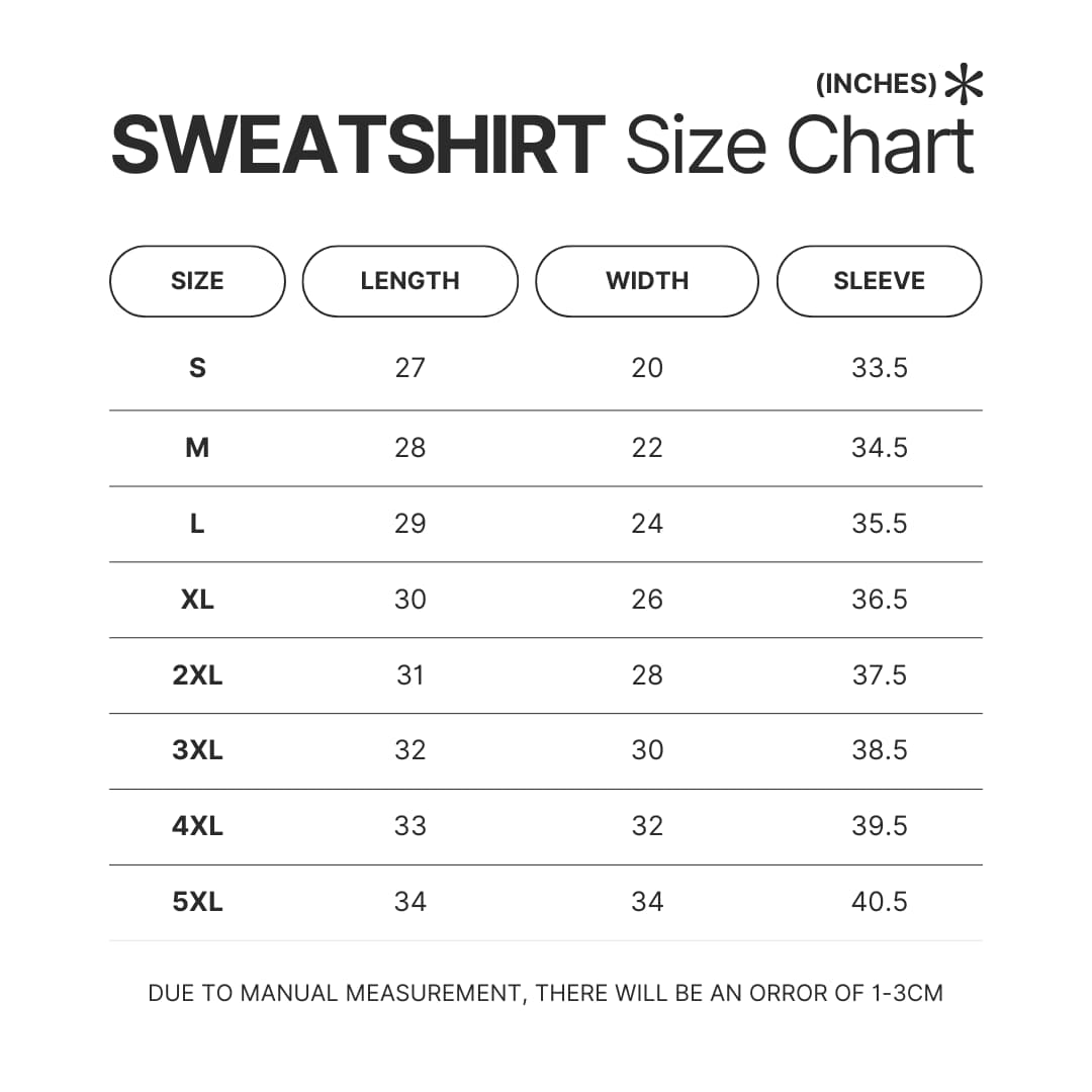 Sweatshirt Size Chart - Genshin Merch