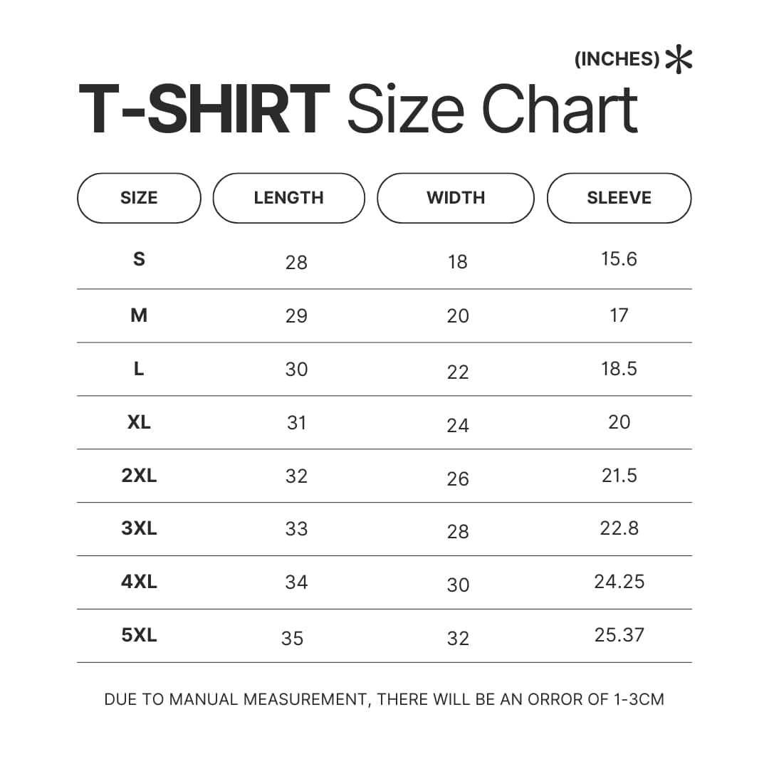 T shirt Size Chart - Genshin Merch